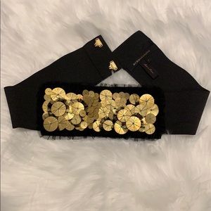 BCBG elastic belt with chiffon and discs